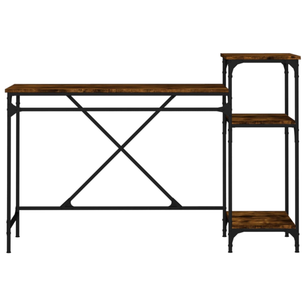 vidaXL Desk with Shelves Smoked Oak 135x50x90 cm Engineered Wood&Iron 5