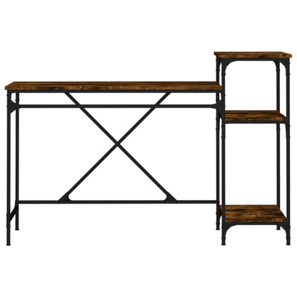 vidaXL Desk with Shelves Smoked Oak 135x50x90 cm Engineered Wood&Iron 5