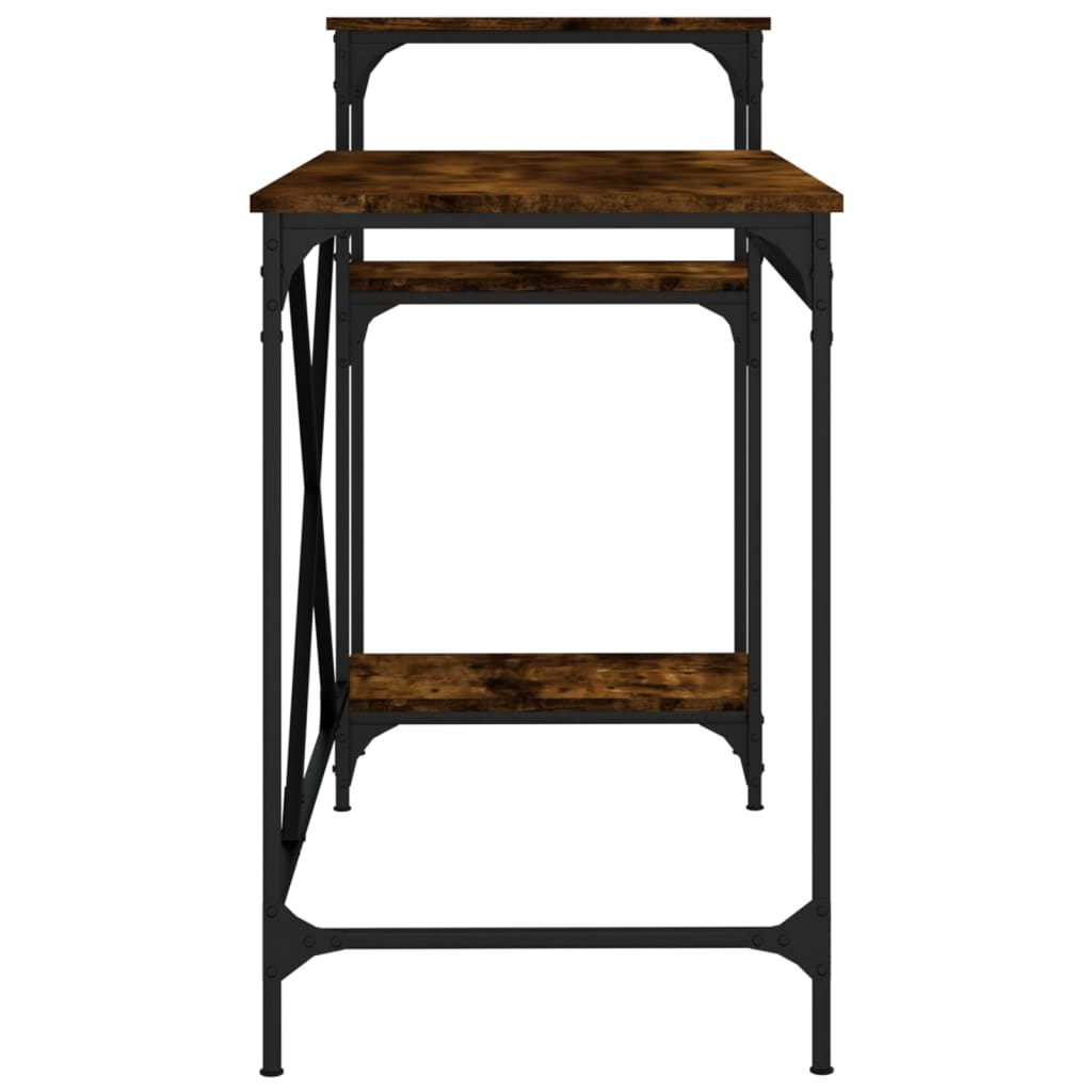 vidaXL Desk with Shelves Smoked Oak 135x50x90 cm Engineered Wood&Iron 6