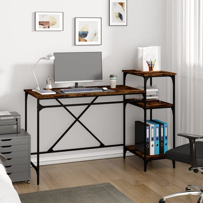 vidaXL Desk with Shelves Smoked Oak 135x50x90 cm Engineered Wood&Iron 1
