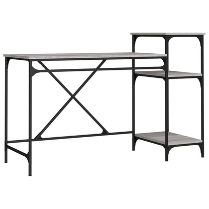 vidaXL Desk with Shelves Grey Sonoma 135x50x90 cm Engineered Wood&Iron 2