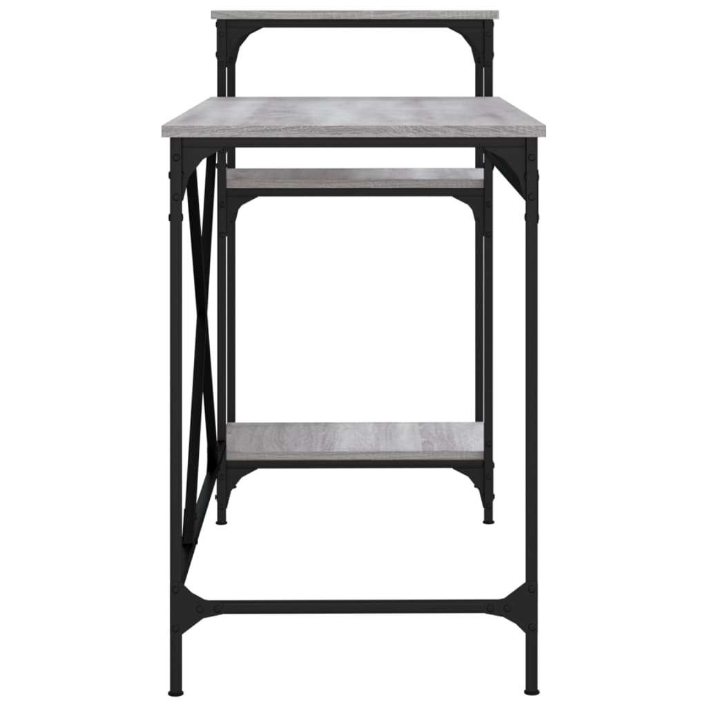 vidaXL Desk with Shelves Grey Sonoma 135x50x90 cm Engineered Wood&Iron 6