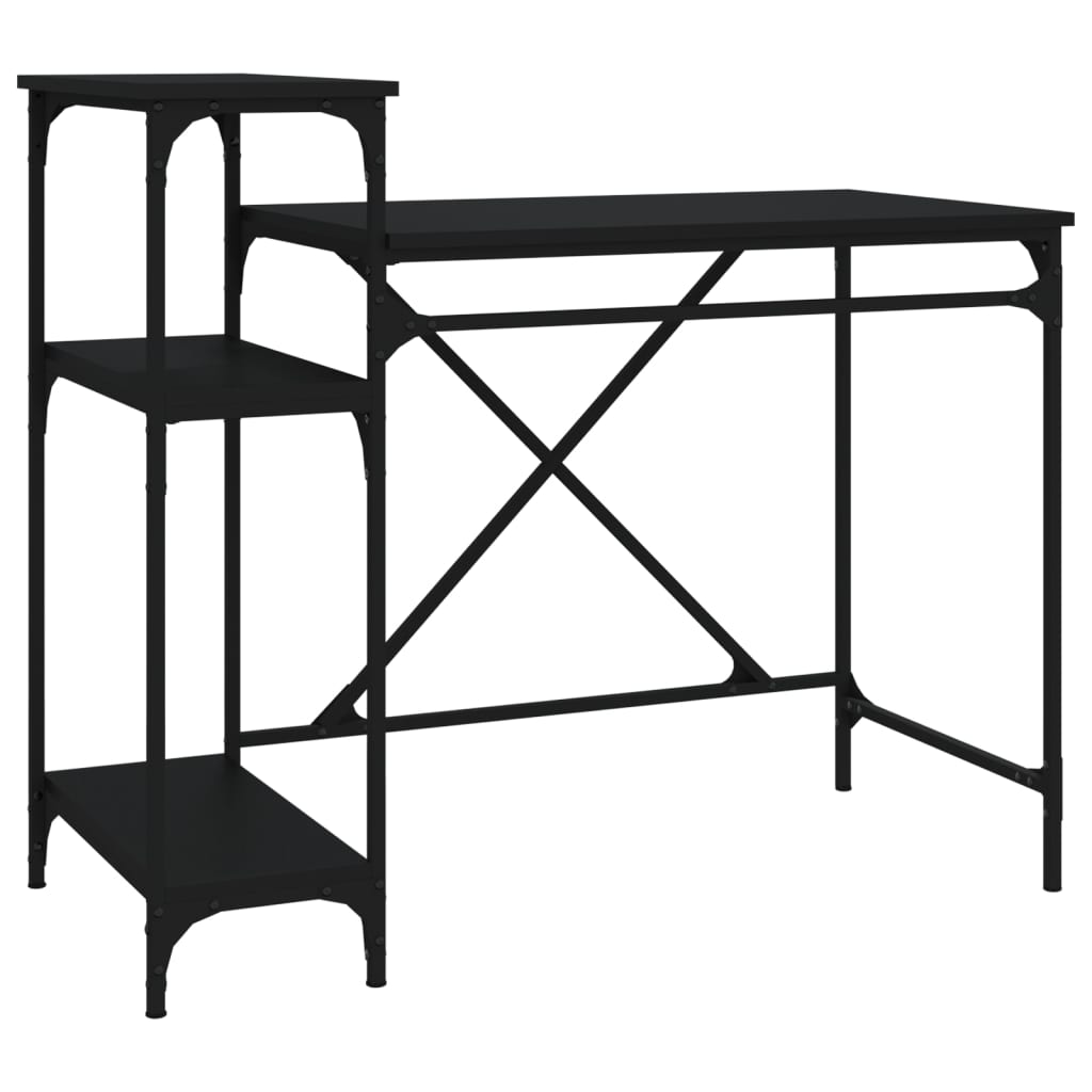 vidaXL Desk with Shelves Black 105x50x90 cm Engineered Wood&Iron 2