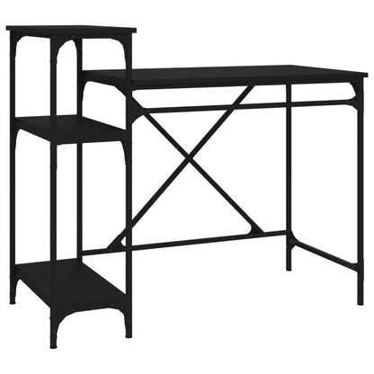 vidaXL Desk with Shelves Black 105x50x90 cm Engineered Wood&Iron 2