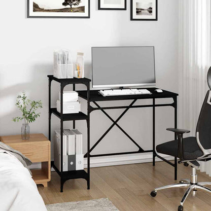 vidaXL Desk with Shelves Black 105x50x90 cm Engineered Wood&Iron 3