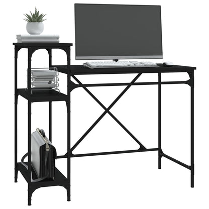vidaXL Desk with Shelves Black 105x50x90 cm Engineered Wood&Iron 4