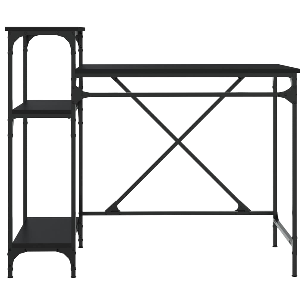 vidaXL Desk with Shelves Black 105x50x90 cm Engineered Wood&Iron 5