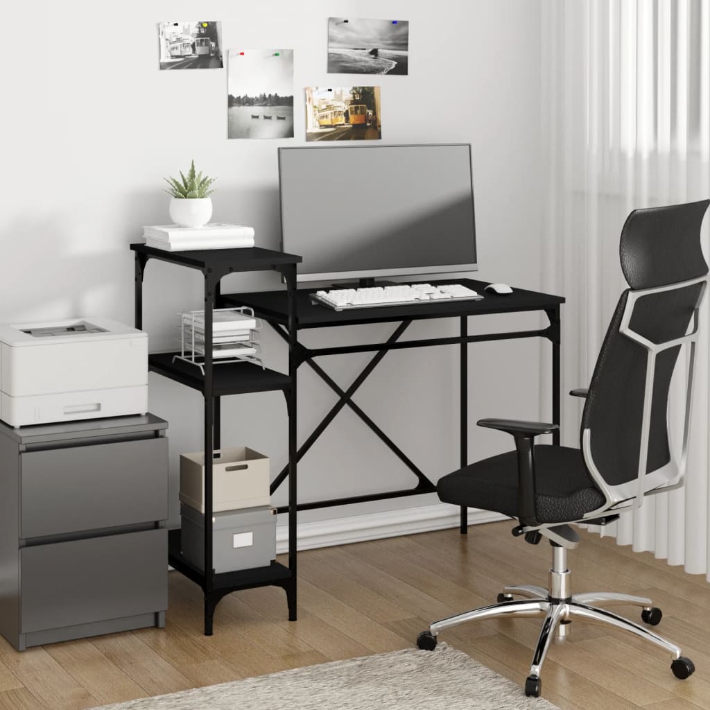 vidaXL Desk with Shelves Black 105x50x90 cm Engineered Wood&Iron 1