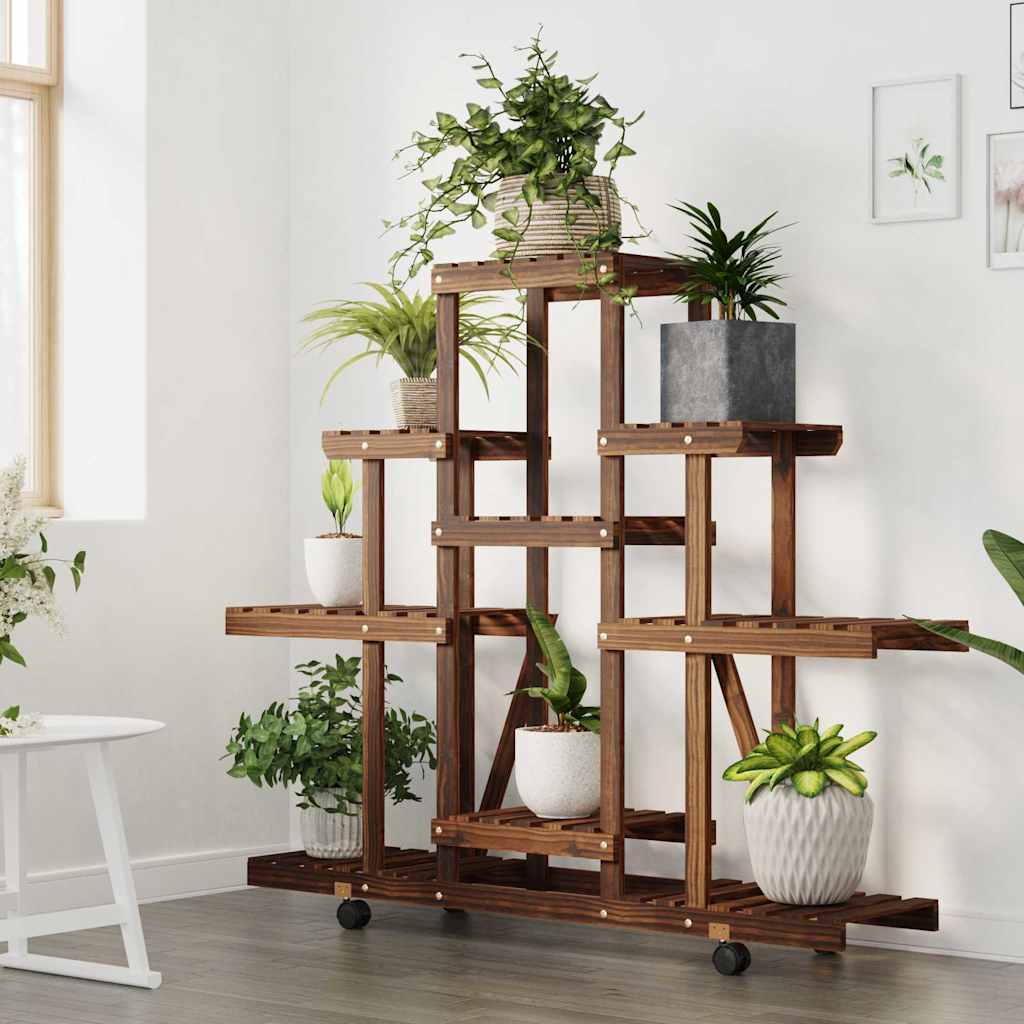 vidaXL Flower Stand with Wheels 110x25x101 cm Solid Wood Fir 3