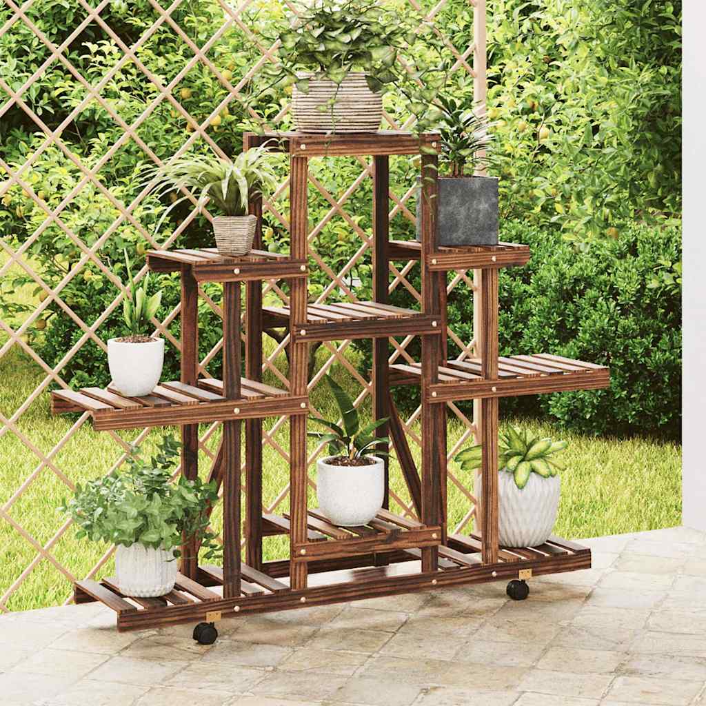 vidaXL Flower Stand with Wheels 110x25x101 cm Solid Wood Fir 1