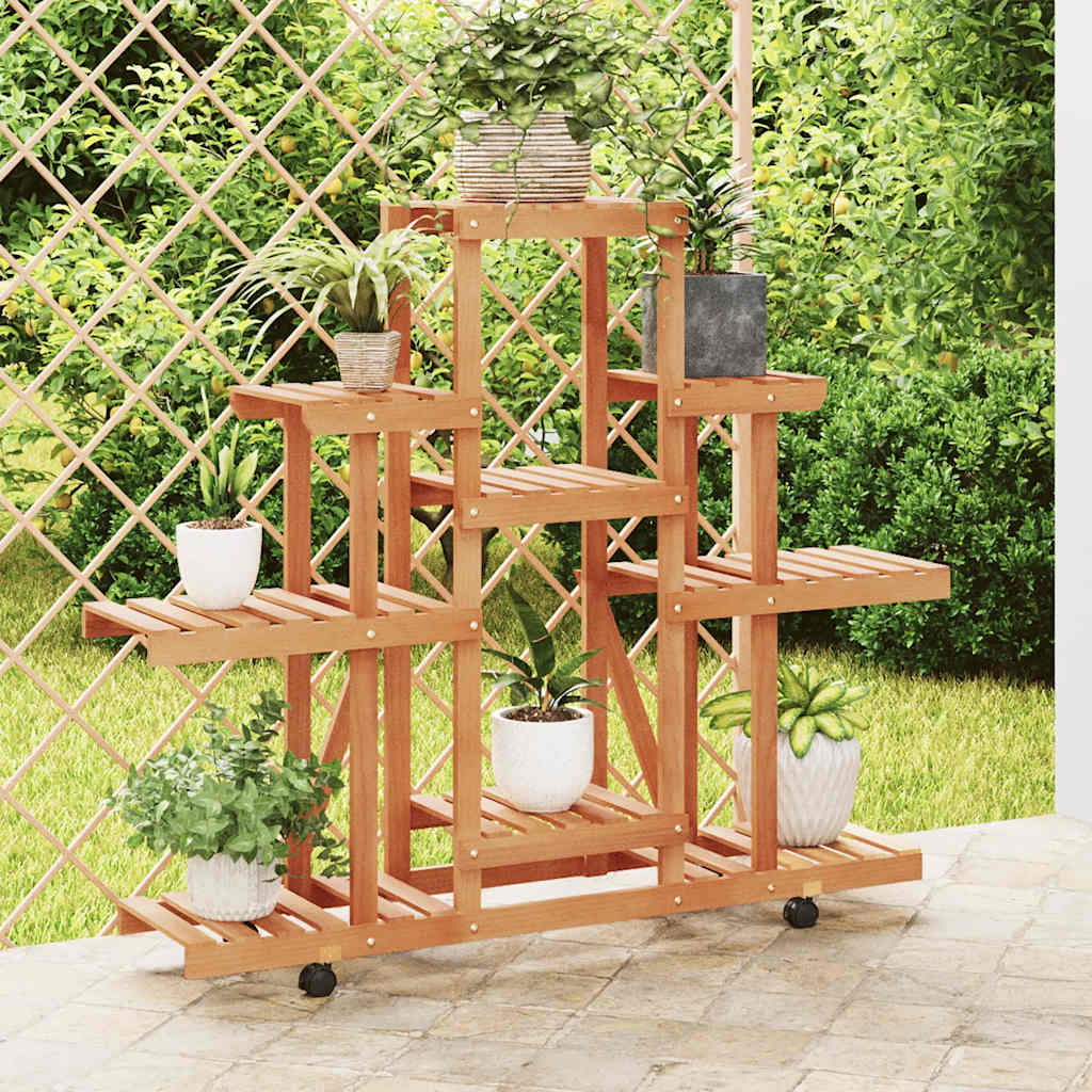 vidaXL Flower Stand with Wheels 110x25x101 cm Solid Wood Fir 1