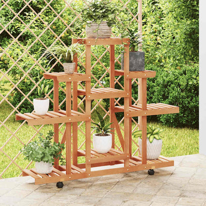 vidaXL Flower Stand with Wheels 110x25x101 cm Solid Wood Fir 1