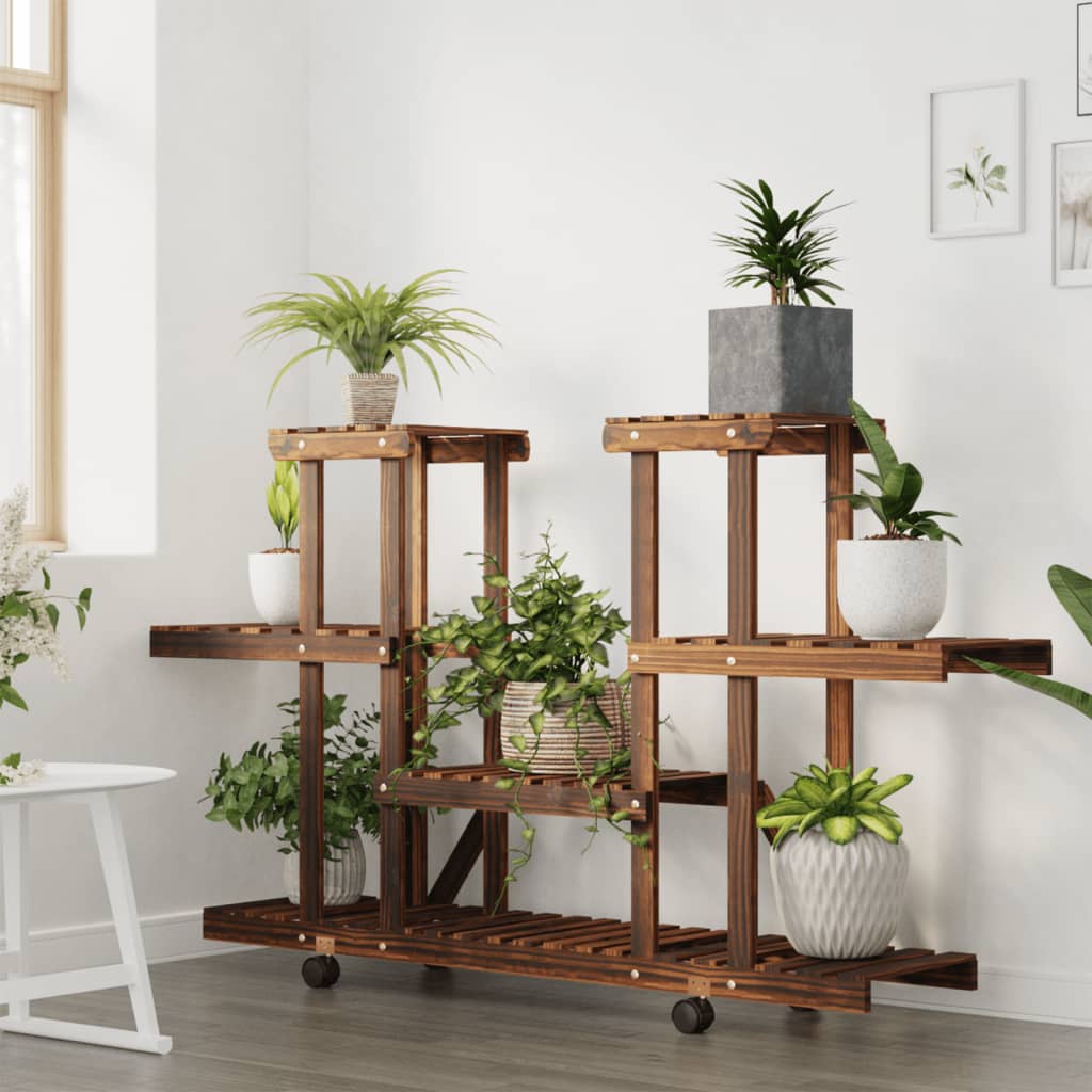 vidaXL Flower Stand with Wheels 110x25x78 cm Solid Wood Fir 3