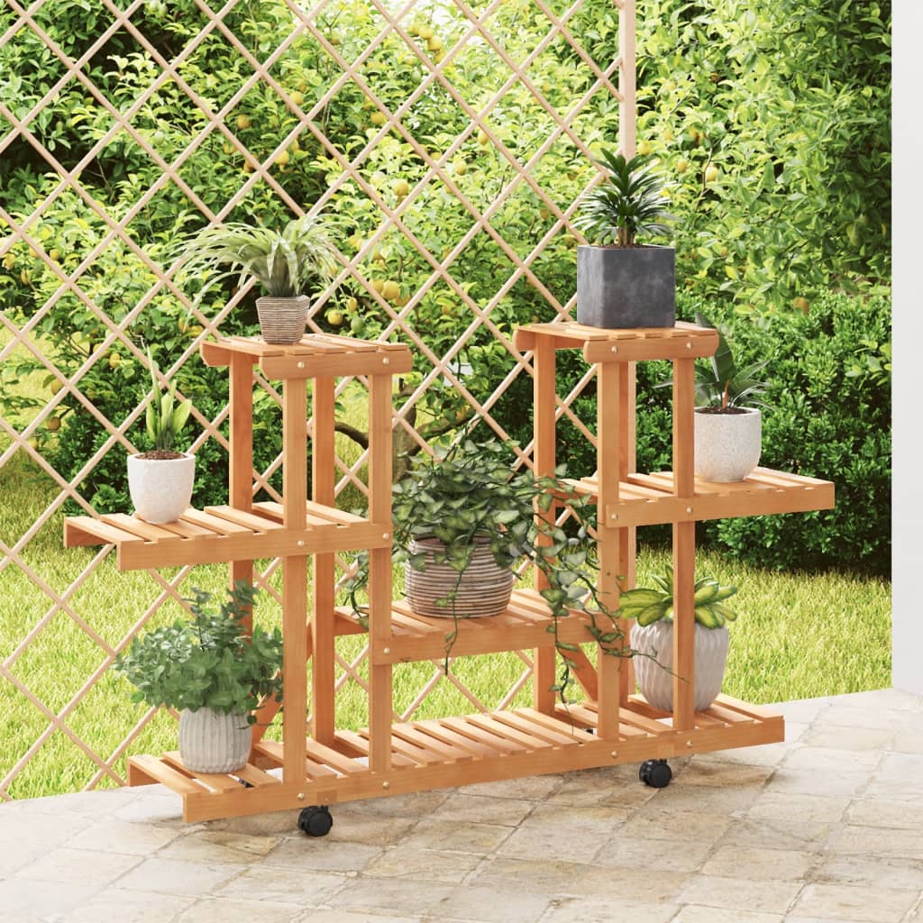 vidaXL Flower Stand with Wheels 110x25x78 cm Solid Wood Fir 1