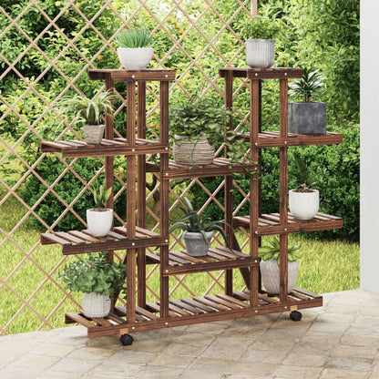vidaXL Flower Stand with Wheels 110x25x115 cm Solid Wood Fir 1