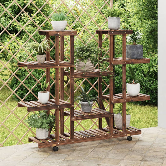 vidaXL Flower Stand with Wheels 110x25x115 cm Solid Wood Fir 1