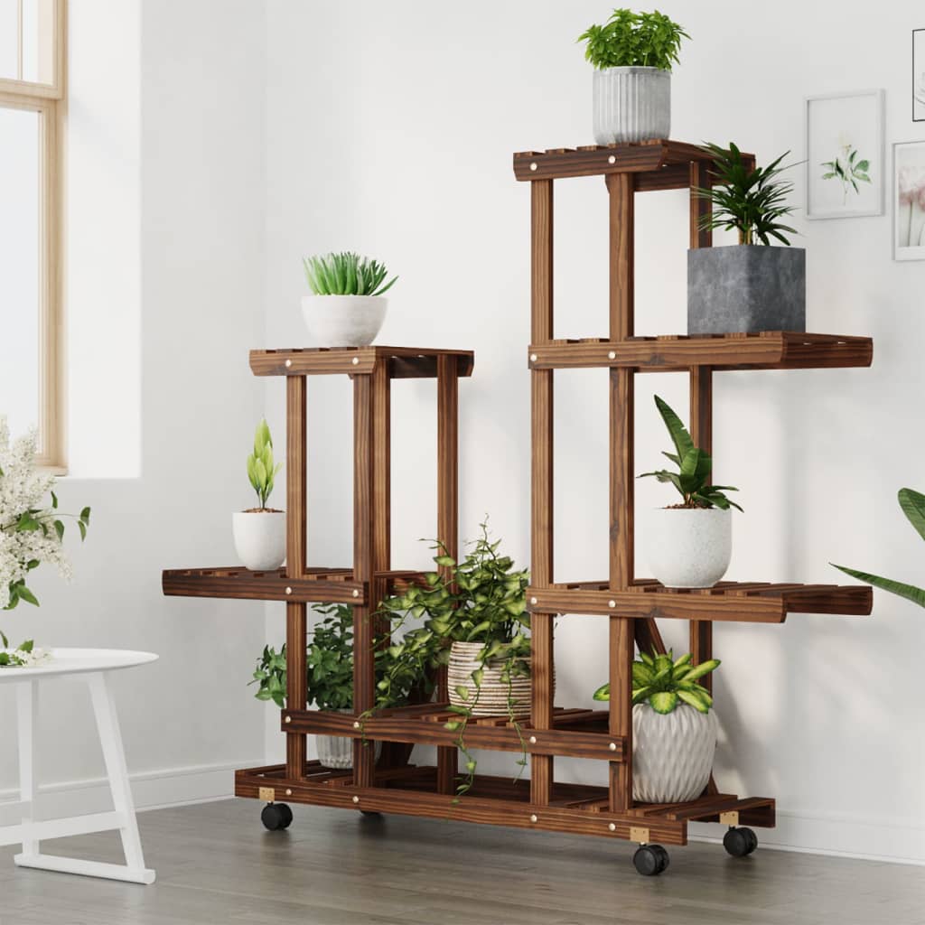 vidaXL Flower Stand with Wheels 95x25x101 cm Solid Wood Fir 3
