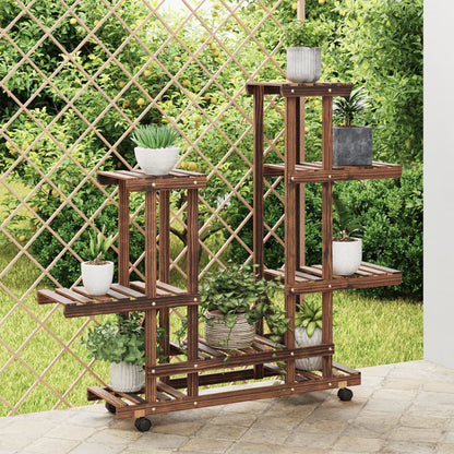 vidaXL Flower Stand with Wheels 95x25x101 cm Solid Wood Fir 1