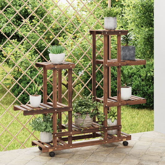 vidaXL Flower Stand with Wheels 95x25x101 cm Solid Wood Fir 1
