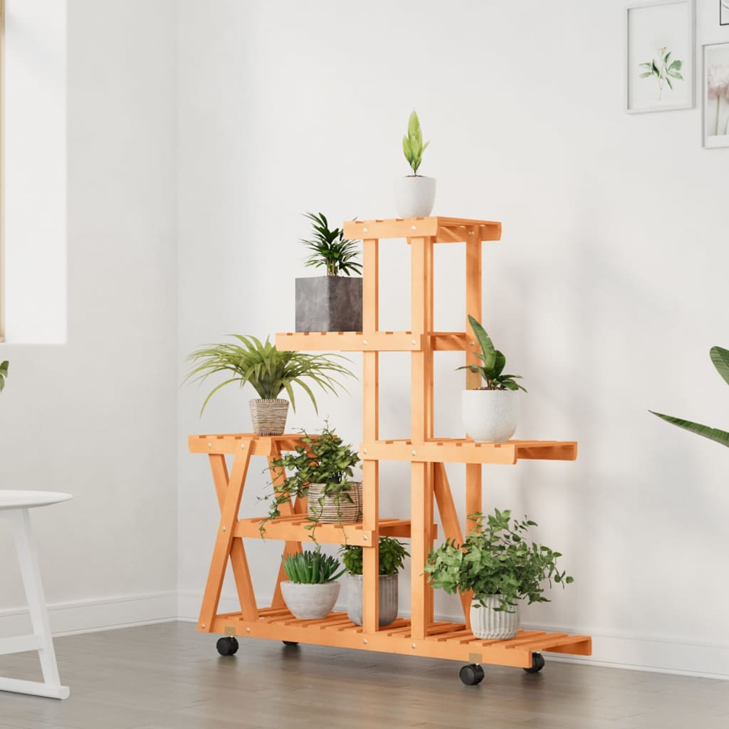 vidaXL Flower Stand with Wheels 95x25x101 cm Solid Wood Fir 3