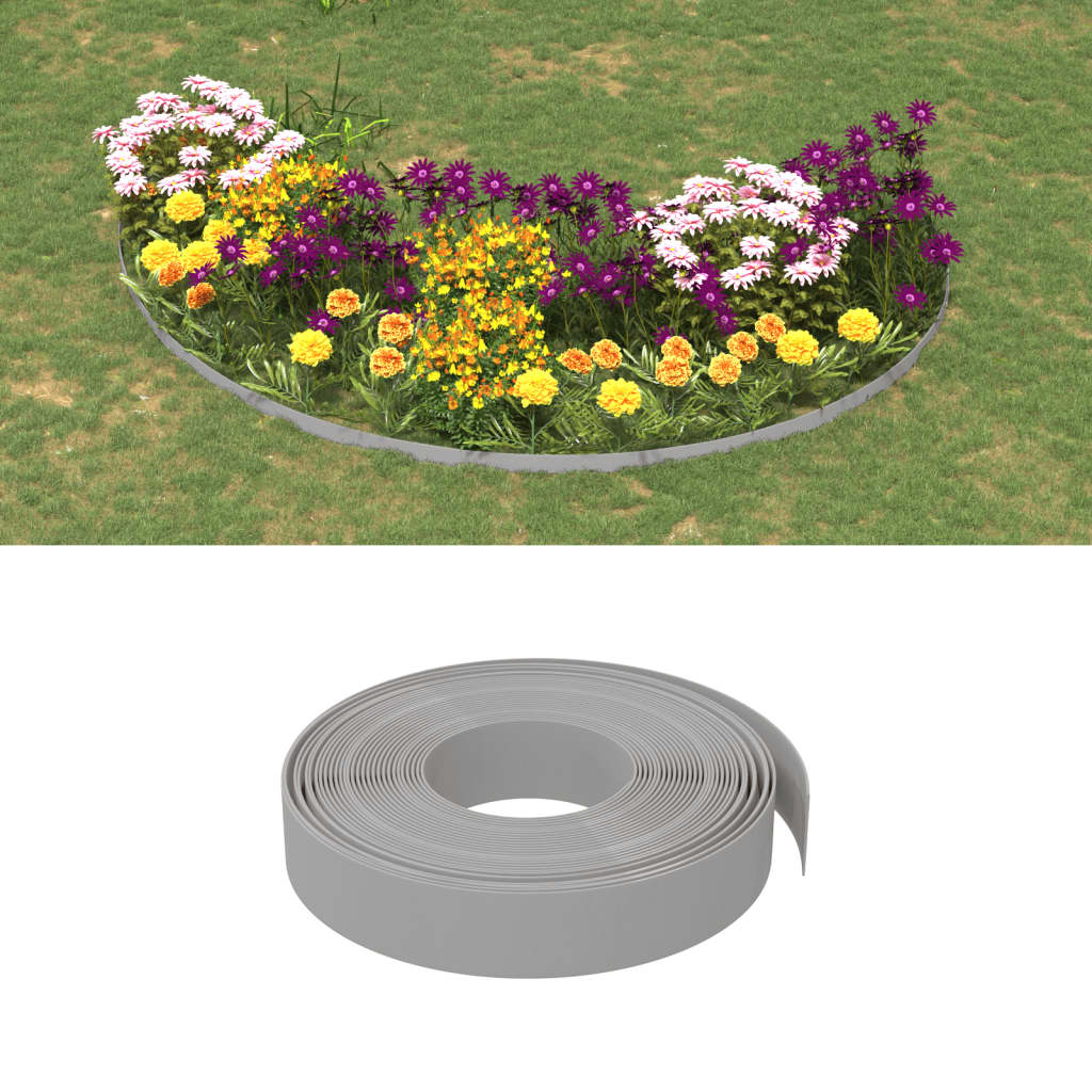 vidaXL Garden Edgings 3 pcs Grey 10 m 10 cm Polyethylene 1