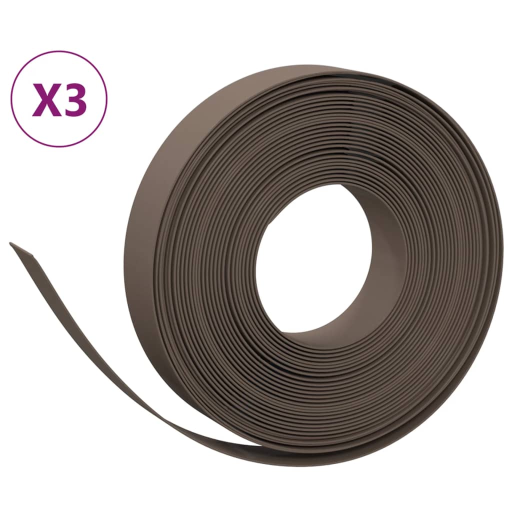 vidaXL Garden Edgings 3 pcs Brown 10 m 10 cm Polyethylene 2