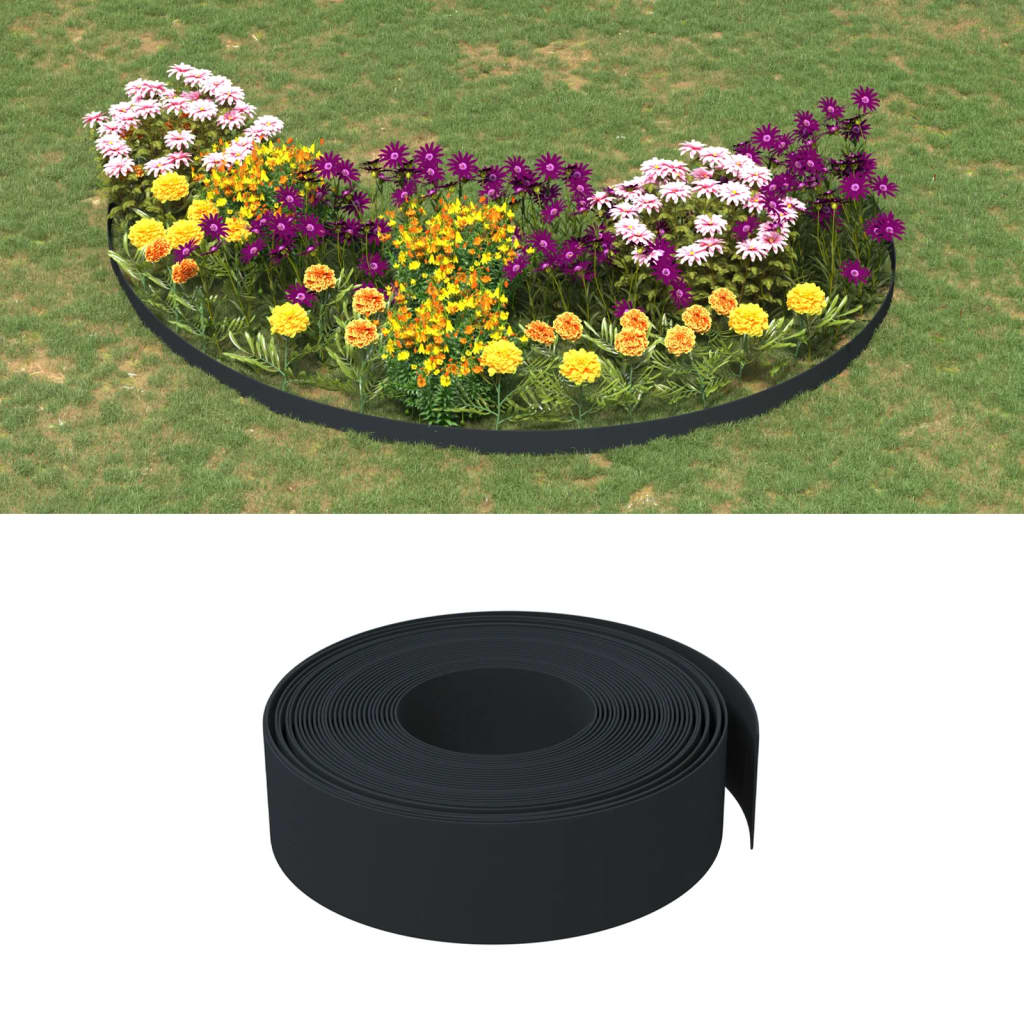 vidaXL Garden Edgings 2 pcs Black 10 m 15 cm Polyethylene 1