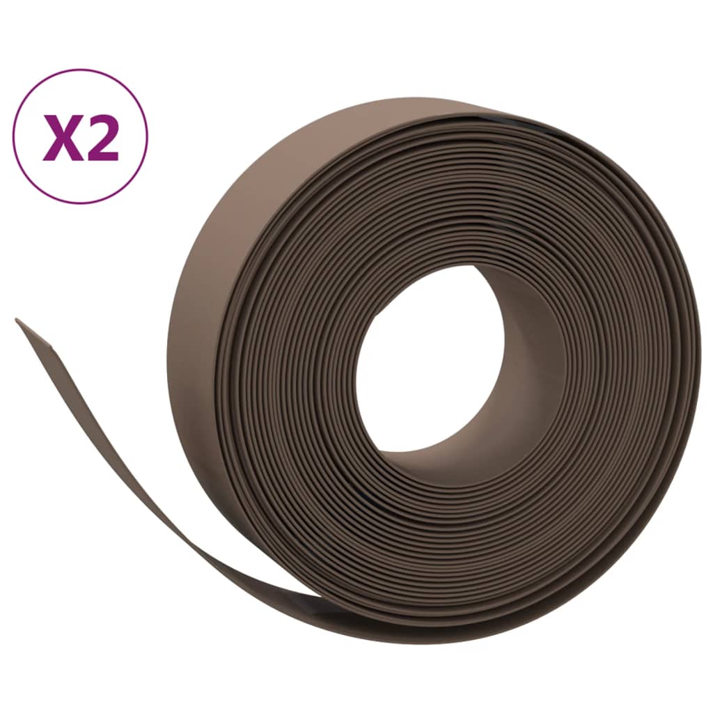 vidaXL Garden Edgings 2 pcs Brown 10 m 15 cm Polyethylene 2