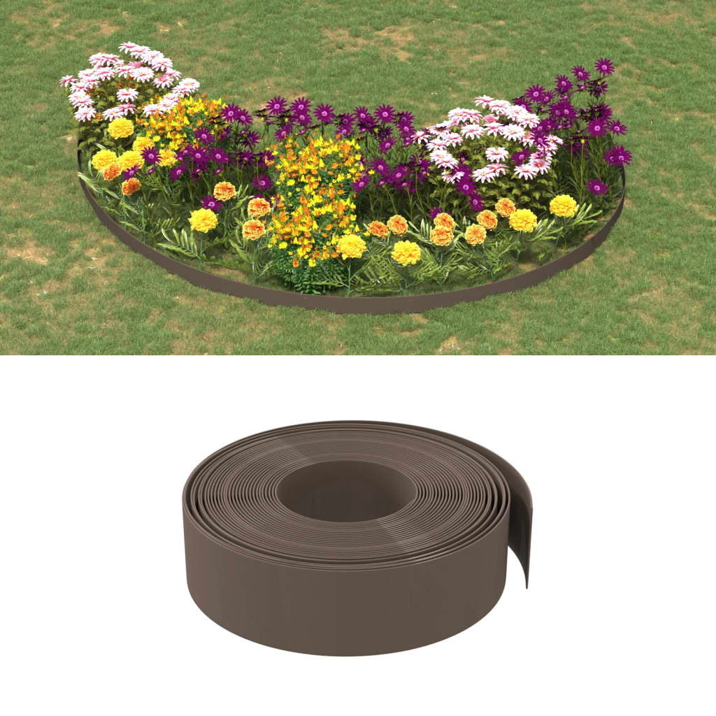 vidaXL Garden Edgings 2 pcs Brown 10 m 15 cm Polyethylene 1