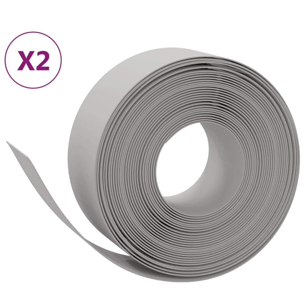 vidaXL Garden Edgings 2 pcs Grey 10 m 20 cm Polyethylene 2
