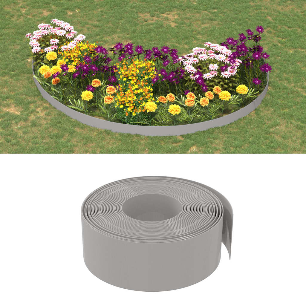 vidaXL Garden Edgings 2 pcs Grey 10 m 20 cm Polyethylene 1