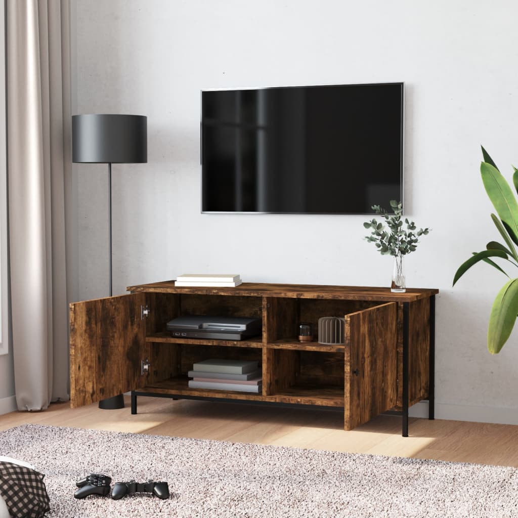 vidaXL TV Cabinet with Doors Smoked Oak 102x35x45 cm Engineered Wood 3