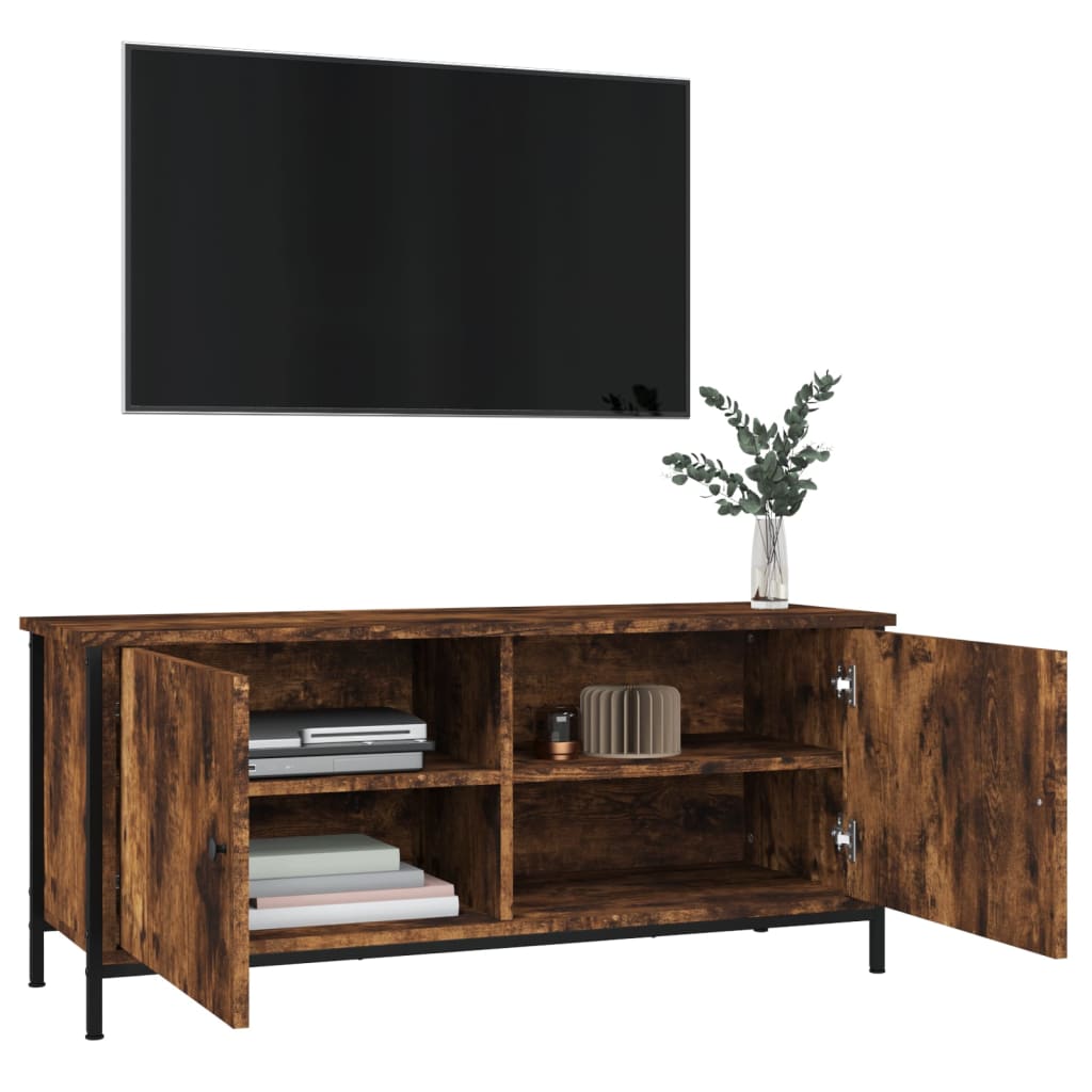 vidaXL TV Cabinet with Doors Smoked Oak 102x35x45 cm Engineered Wood 4