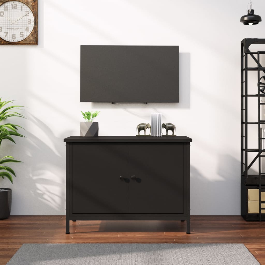 vidaXL TV Cabinet with Doors Black 60x35x45 cm Engineered Wood 1