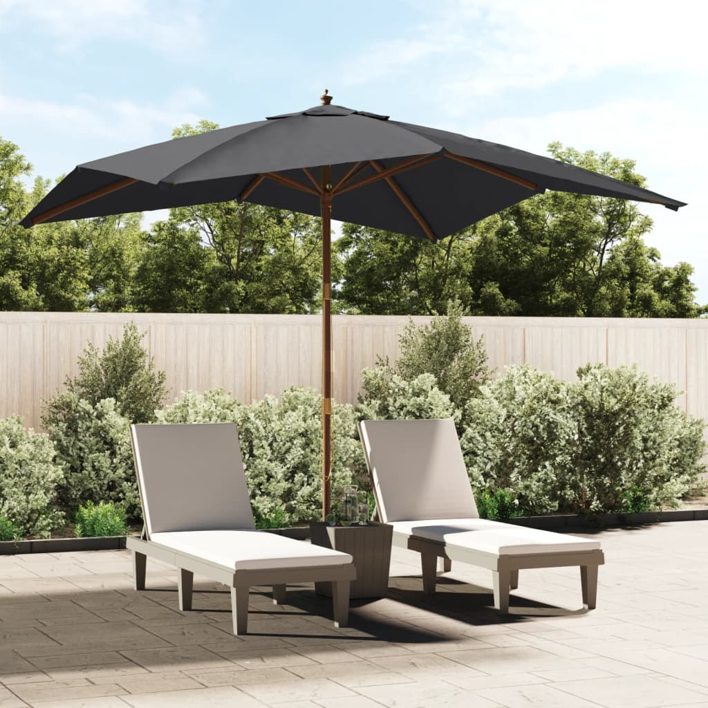vidaXL Garden Parasol | Black | Polyester, Hardwood | UV-resistant materials 1