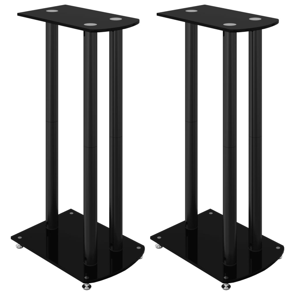 Speaker Stands 2 pcs Tempered Glass 3 Pillars Design Black