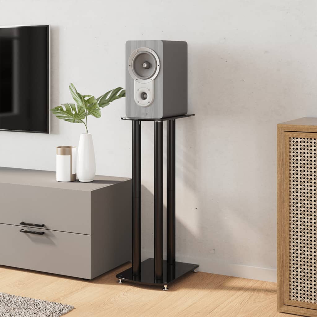 Speaker Stands 2 pcs Tempered Glass 3 Pillars Design Black