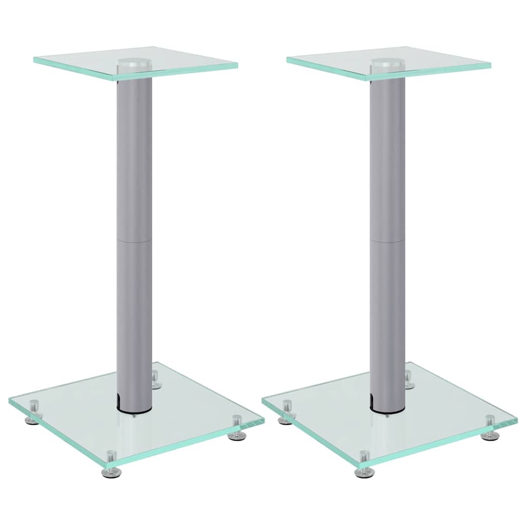 vidaXL Speaker Stands 2 pcs Silver Tempered Glass 1 Pillar Design 2