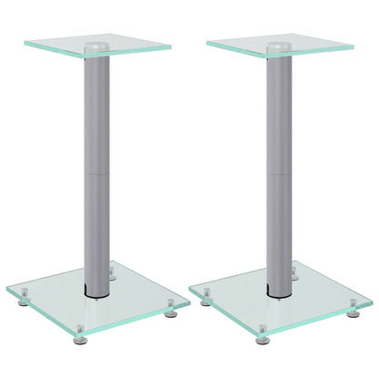 vidaXL Speaker Stands 2 pcs Silver Tempered Glass 1 Pillar Design 2