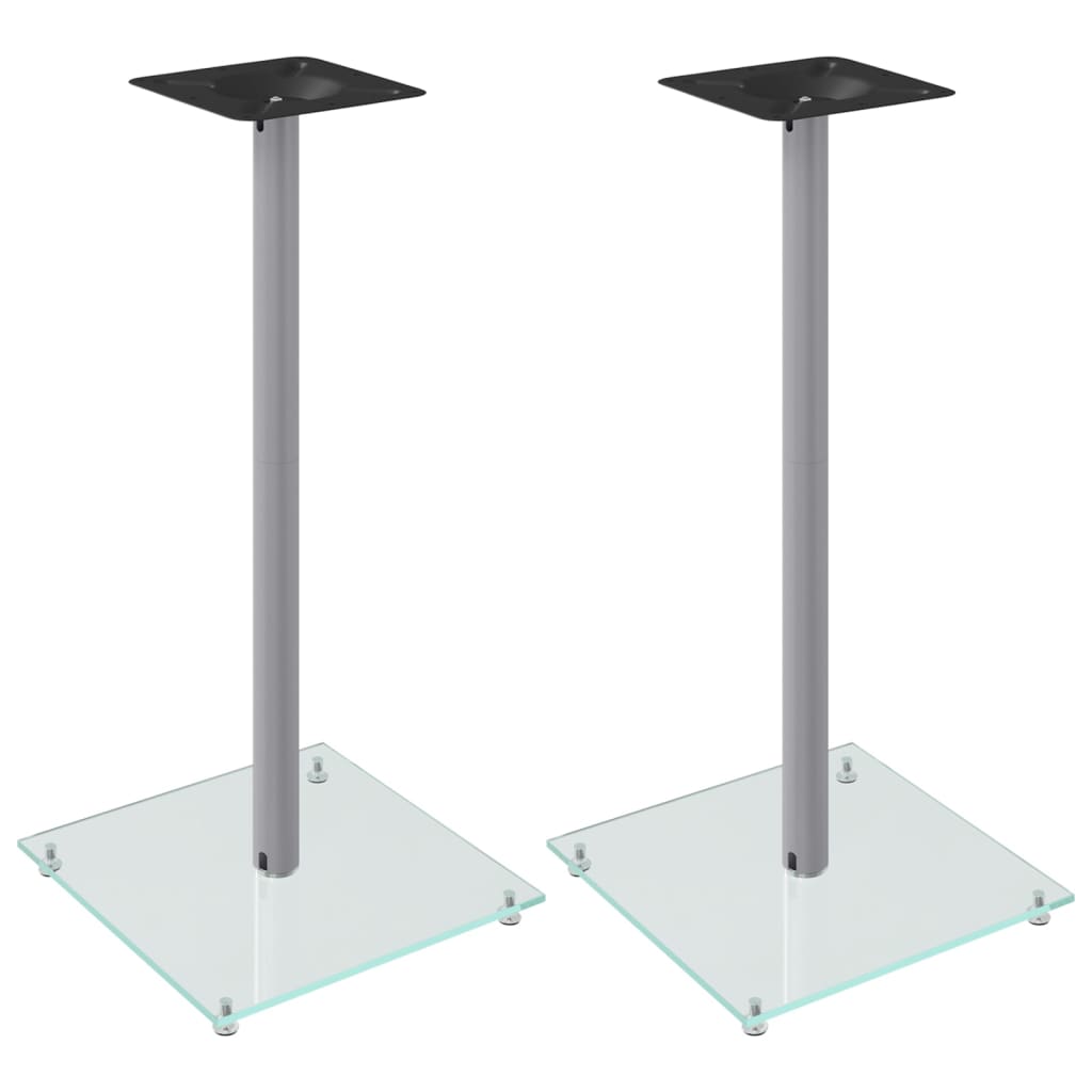 Speaker Stands 2 pcs Tempered Glass 1 Pillar Design Silver