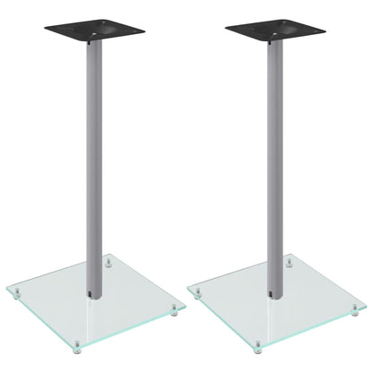 Speaker Stands 2 pcs Tempered Glass 1 Pillar Design Silver