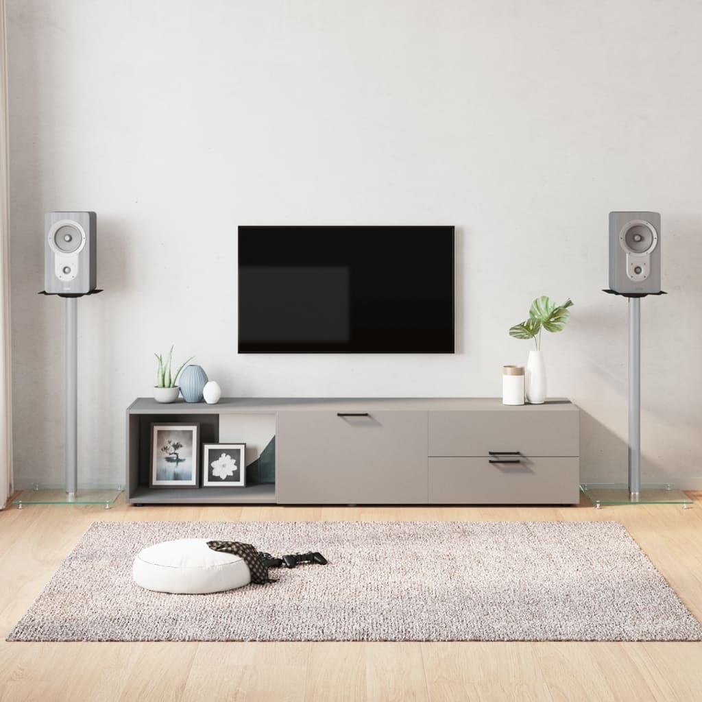 Speaker Stands 2 pcs Tempered Glass 1 Pillar Design Silver