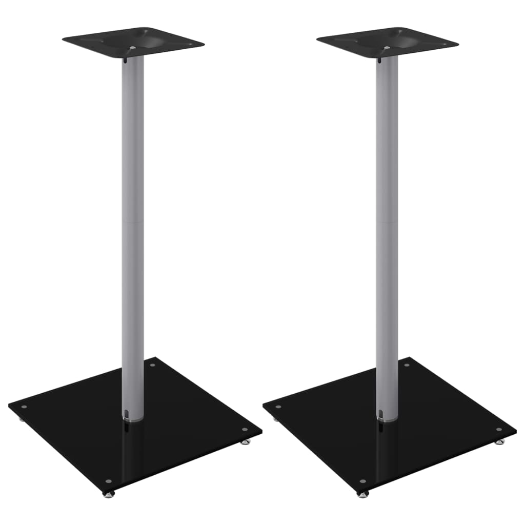 vidaXL Speaker Stands 2 pcs Black&Silver Tempered Glass 1 Pillar Design 2