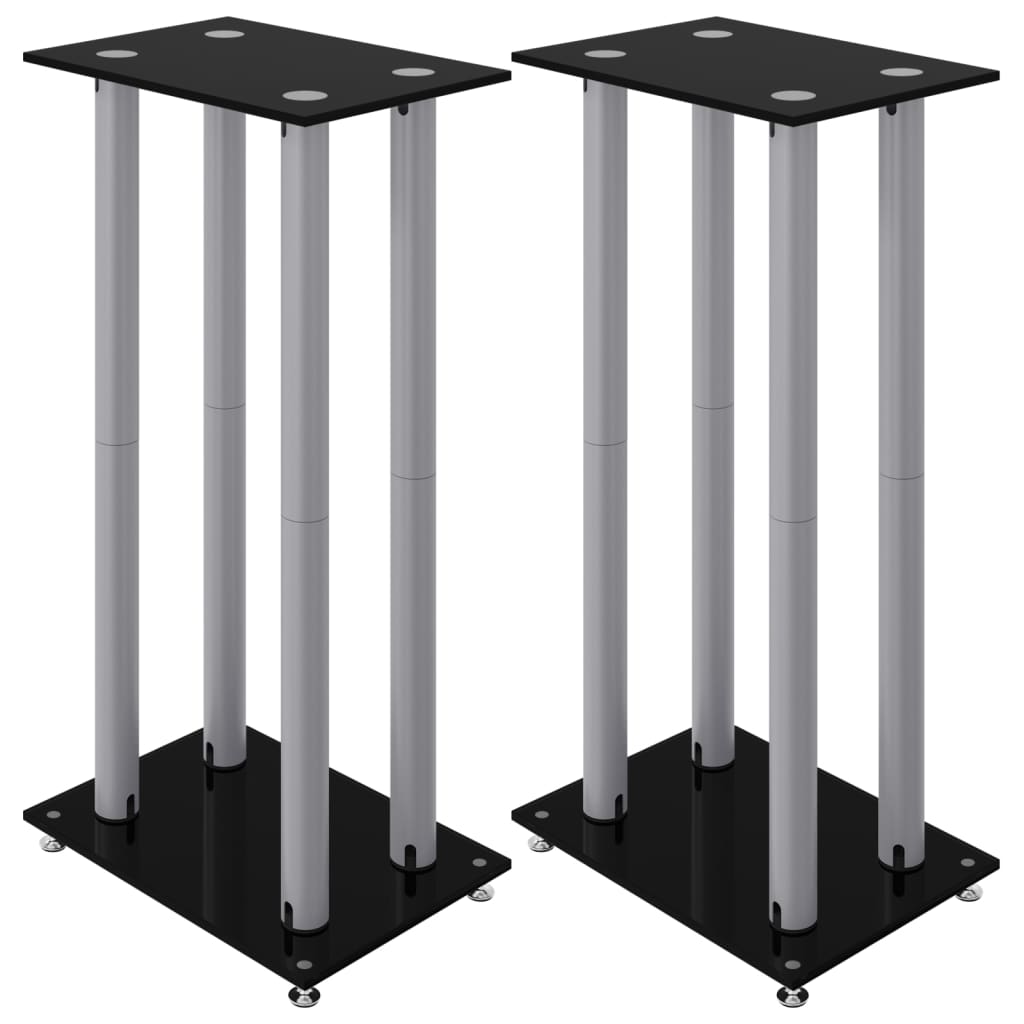 vidaXL Speaker Stands 2 pcs Black&Silver Tempered Glass 4 Pillars Design 2