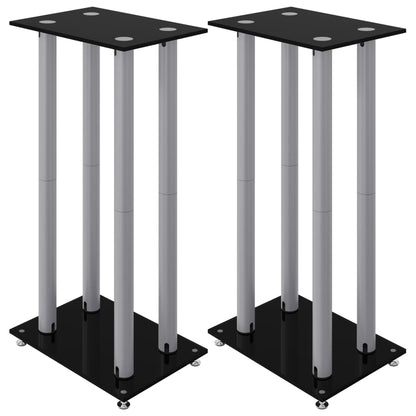 vidaXL Speaker Stands 2 pcs Black&Silver Tempered Glass 4 Pillars Design 2