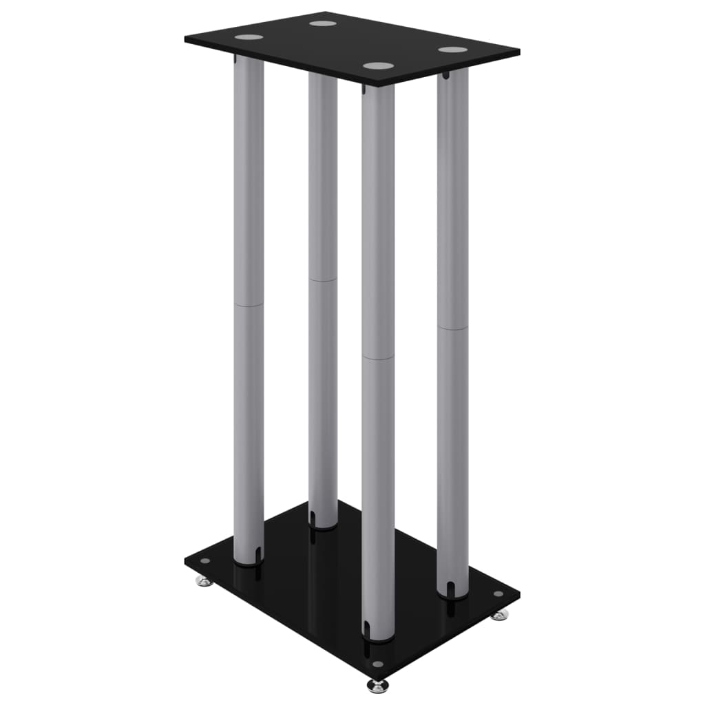 vidaXL Speaker Stands 2 pcs Black&Silver Tempered Glass 4 Pillars Design 4