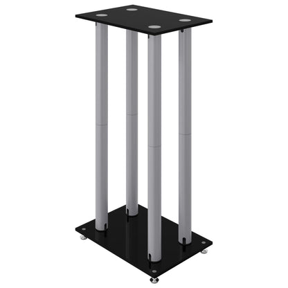 vidaXL Speaker Stands 2 pcs Black&Silver Tempered Glass 4 Pillars Design 4