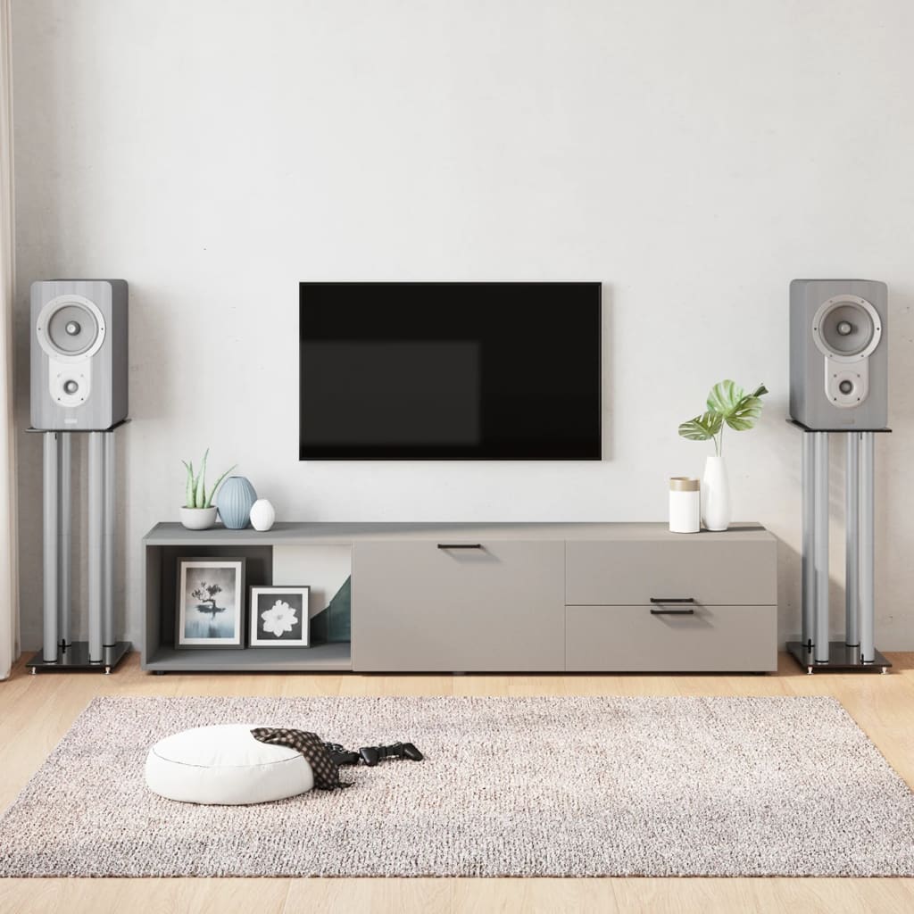 vidaXL Speaker Stands 2 pcs Black&Silver Tempered Glass 4 Pillars Design 1