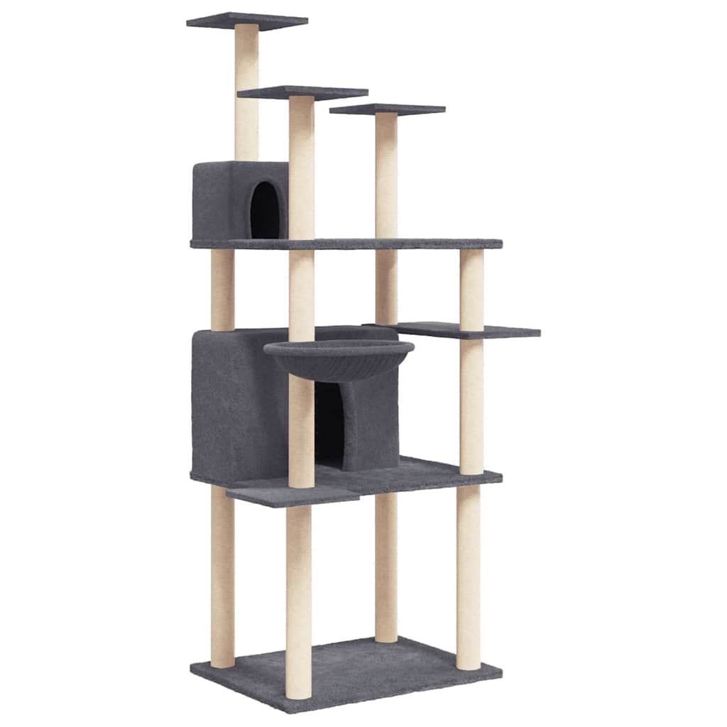 vidaXL Cat Tree with Sisal Scratching Posts Dark Grey 166 cm 2