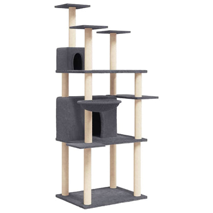 vidaXL Cat Tree with Sisal Scratching Posts Dark Grey 166 cm 2